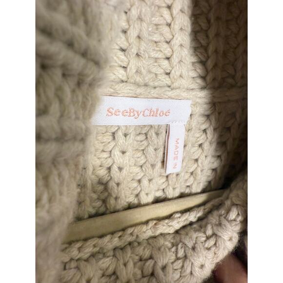 See by Chloé Side Tie Turtleneck Wool Blend Poncho White Powder Women’s L - Picture 4 of 8